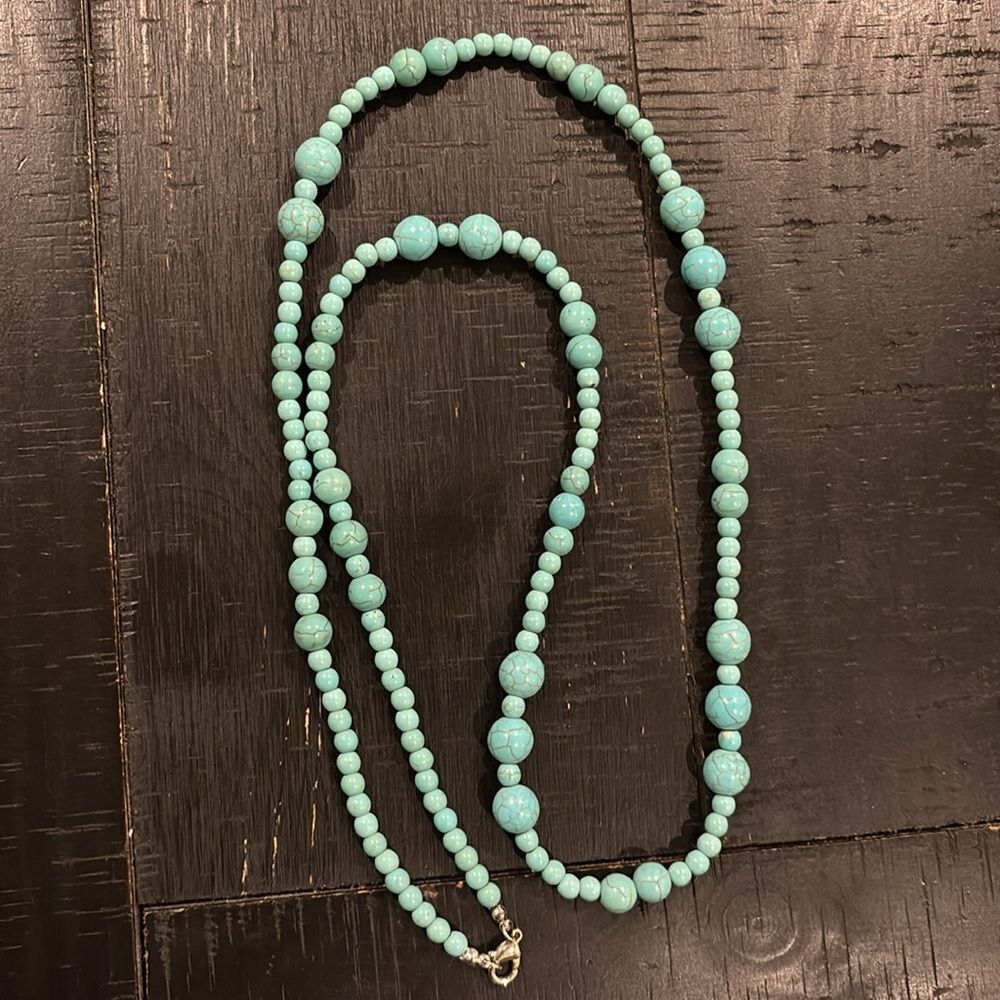 Long Turquoise Necklace Boho Western Necklace